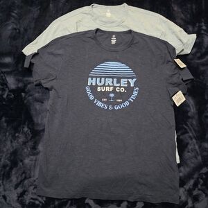 Hurley Men's Charcoal and Light Blue Graphic Tees
